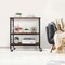 3-Tier Rolling Microwave Stand with Lockable Wheels & 10 Hooks – Adjustable Industrial Storage Shelf for Kitchen, Carbon Steel & Wood (110lbs Capacity, 23.62×15.75×30”)